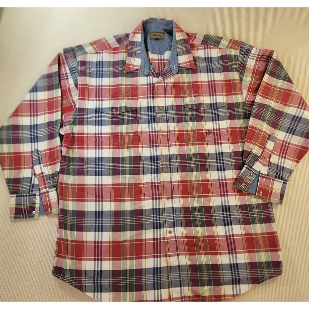 Roper New 2XL Long Sleeve Plaid red blue Snap Pearl western Cowboy